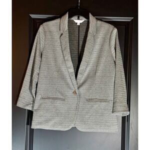 Lauren Conrad Houndstooth Blazer Womens Large Career Chic Brown Gray‎